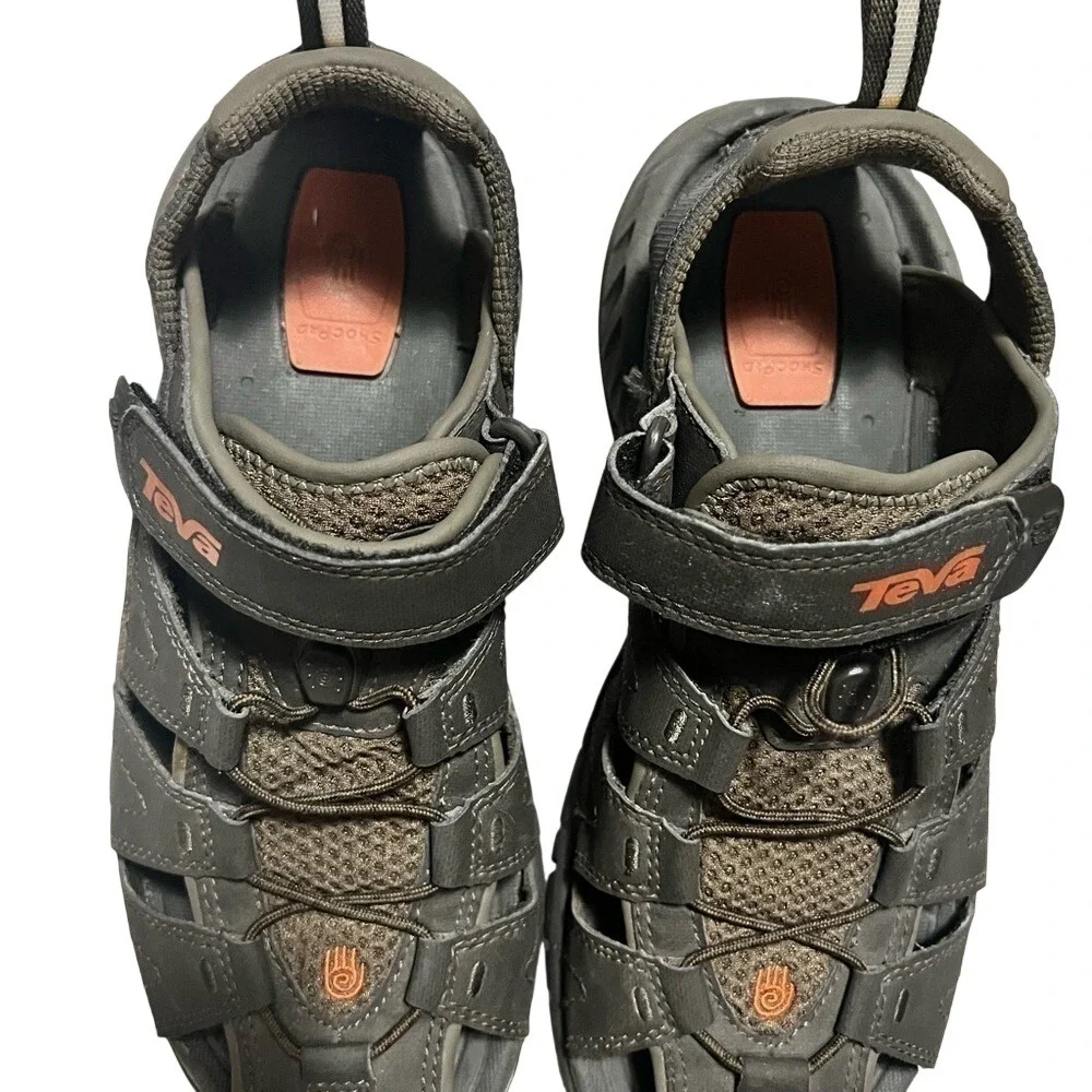 Teva Omnium Mens 7 Dark Gull Gray‎ Orange Closed Toe Hiking Water Sandals 4154